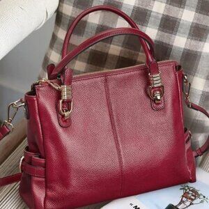 ⚡Women Wine Red Genuine Leather Purses and Handbags Satchel Tote Shoulder Bag